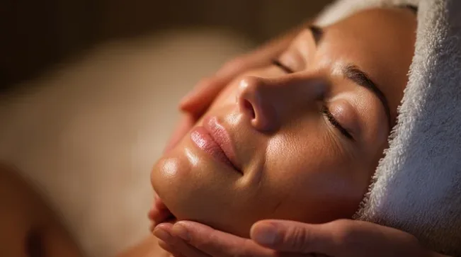 Close up glowing skin after facial treatment